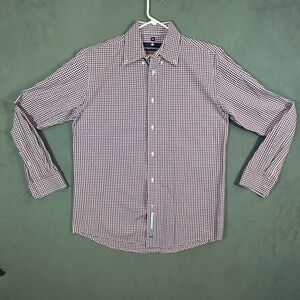 Oxford Clothing Company Shirt Mens M Red Blue Plaid Luxury Cotton Long Sleeve